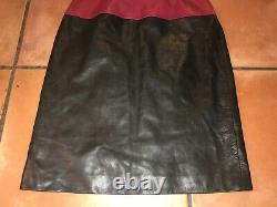 VTG Yves Saint Laurent Rive Gauche Red Black Leather Pencil Skirt Size EU 38