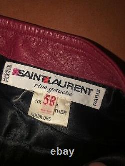 VTG Yves Saint Laurent Rive Gauche Red Black Leather Pencil Skirt Size EU 38