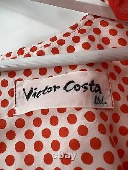 Victor Costa Vintage Womens Maxi Dress 12 Red White 1970s Polka Dot Ruffles Belt