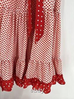 Victor Costa Vintage Womens Maxi Dress 12 Red White 1970s Polka Dot Ruffles Belt
