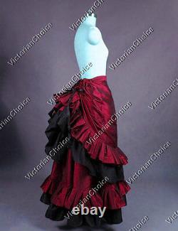 Victorian Gothic Dark Red Vintage Bustle Walking Skirt Theater Steampunk K034
