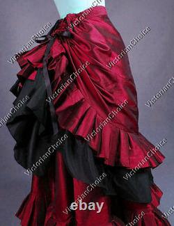 Victorian Gothic Dark Red Vintage Bustle Walking Skirt Theater Steampunk K034