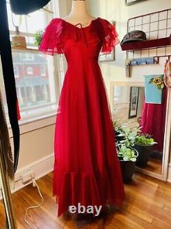 VinTaGe 70s Red Chiffon Party Prom Dress 34 S XS BoHo JCPenny Fashions