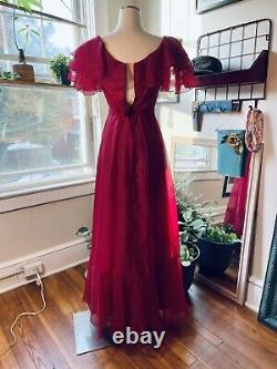 VinTaGe 70s Red Chiffon Party Prom Dress 34 S XS BoHo JCPenny Fashions