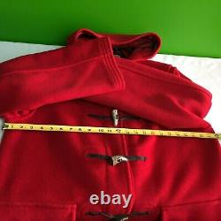 Vintag Montgomery Tibbett Red Wool Blend Toggle Jacket Hood Coat Sz 38 Englnad