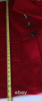 Vintag Montgomery Tibbett Red Wool Blend Toggle Jacket Hood Coat Sz 38 Englnad