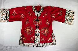 Vintage 100% Silk Neiman Marcus Jacket Womens Large Red Embroidered