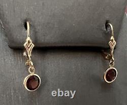 Vintage 10K Yellow Gold Garnet Drop Dangle Earrings
