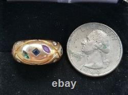 Vintage 14k Gold Ruby Sapphire Emerald Diamond Ring-Estate Jewelry Women SZ 6.5