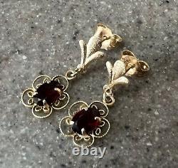 Vintage 14k Yellow Gold Garnet Drop Dangle Earrings