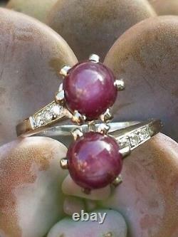 Vintage 18k Gold Star Ruby Diamond Ring-Estate Jewelry Women's SZ 7 5.3 gm