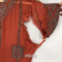 Vintage 1920's 1930's Womens Dress Heavily Beaded Flapper Red Antique Handsewn