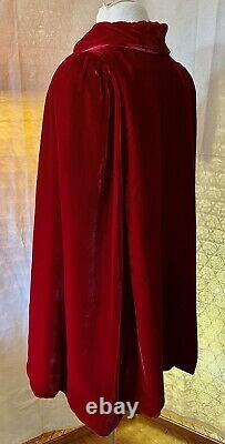 Vintage 1940s Cloak Velvet Claret Ruby Red Jacket Cape Robe 1-size Wedding