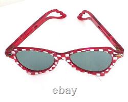 Vintage 1950's Sunglasses Cherry Red Checkerboard Pin-up Womens Rockabilly