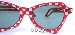 Vintage 1950's Sunglasses Cherry Red Checkerboard Pin-up Womens Rockabilly