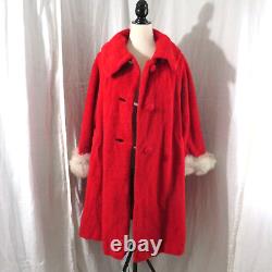 Vintage 1960s Lilli Ann Red Mohair Women's Swing Coat Fox Cuffs M