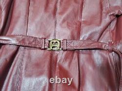 Vintage 1970's Etienne Aigner Maroon Oxblood Leather Trenchcoat Women's Size 10