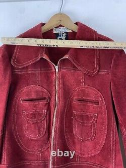Vintage 1970's Men Or Womens Red Suede Leather Jacket