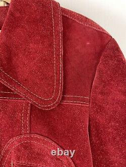 Vintage 1970's Men Or Womens Red Suede Leather Jacket Very Good Condition
