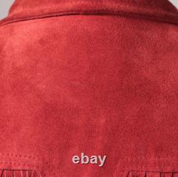 Vintage 1970s/1980s Pioneer Wear Red Suede Cropped Leather Fringe Jacket