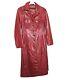 Vintage 1970s Tfc Womens 14 Leather Coat Long Red Belted Button Up Lined Retro