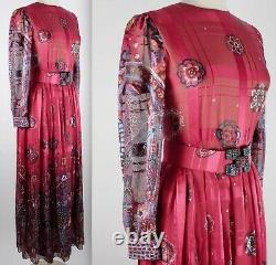 Vintage 1970s sz 6 (fits 4) Oscar de la Renta long sleeve silk gown red