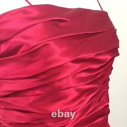 Vintage 1980s 80 Womens Dress Red Ruched Silk Crinoline Retro Rockabilly Hipster
