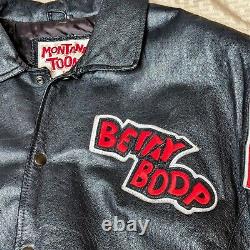 Vintage 1994 Betty Boop Black Leather Jacket Women's M Applied Red White Leather