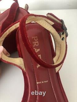 Vintage 1997 Prada Red Velvet Platform Wedge Shoes Sandals Size UK 7 EUR 41