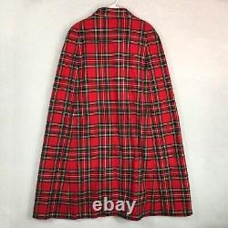 Vintage 50s 60s Womens Reversible Cape Jacket Red Plaid Collared Button Front