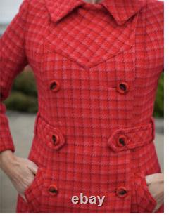 Vintage 60's red plaid fitted doublebreasted belted peacoat