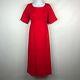 Vintage 60s Handmade Red Chiffon Taffeta Empire Waist Maxi Dress Size Xs