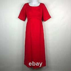 Vintage 60s Handmade Red Chiffon Taffeta Empire Waist Maxi Dress Size XS