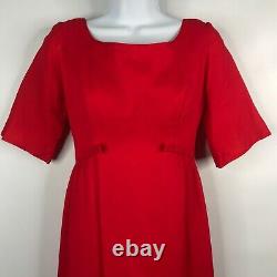 Vintage 60s Handmade Red Chiffon Taffeta Empire Waist Maxi Dress Size XS