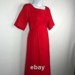 Vintage 60s Handmade Red Chiffon Taffeta Empire Waist Maxi Dress Size XS