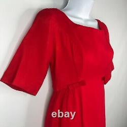 Vintage 60s Handmade Red Chiffon Taffeta Empire Waist Maxi Dress Size XS