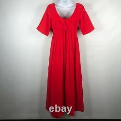 Vintage 60s Handmade Red Chiffon Taffeta Empire Waist Maxi Dress Size XS