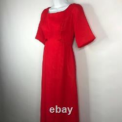 Vintage 60s Handmade Red Chiffon Taffeta Empire Waist Maxi Dress Size XS