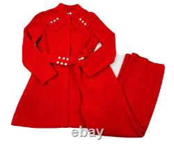 Vintage 60s Rockabilly Womens 8 Wide Leg Bell Bottom Pant Suit Belted Blazer Red