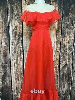 Vintage 70's Womens Formal Bridesmaid Dress Ruffle Lace Lined Long Gown XS 0 1