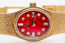 Vintage $7000 Red MOP Diamond OMEGA 14k Yellow Gold Ladies Dress Watch