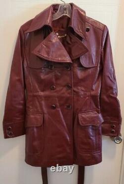 Vintage 70s Etienne Aigner Leather Jacket Oxblood Double Breasted Coat Size 8