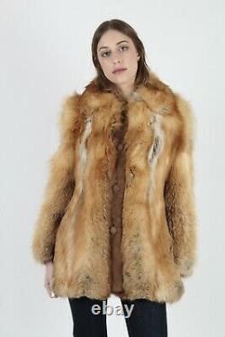 Vintage 70s Evans Fox Fur Coat Red Crystal Arctic Plush Suede Stroller Jacket