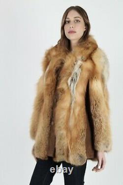 Vintage 70s Evans Fox Fur Coat Red Crystal Arctic Plush Suede Stroller Jacket