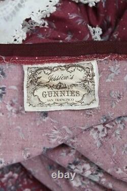 Vintage 70s Gunne Sax Dress Victorian Floral Lace Burgundy Deco Drop Waist Maxi