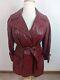 Vintage 70s Leather Jacket Maroon Red Trench Spy Coat Belted Bomber Xl Disco