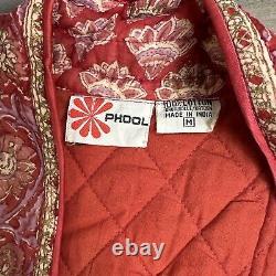 Vintage 70s PHOOL Vest Long Quilted Red Floral Boho Hippie Gypsy Cotton HTF Sz M