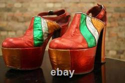Vintage 70s Platforms Shoes Sandals Red Metallic 70s Disco Studio 54 Party
