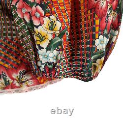 Vintage 70s Prairie Blouse Size S/M Red Cotton Floral Puff Sleeve Just Tops