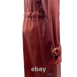 Vintage 70s RBC INTERNATIONAL Womens 11 Long Leather Belted Trench Coat RED